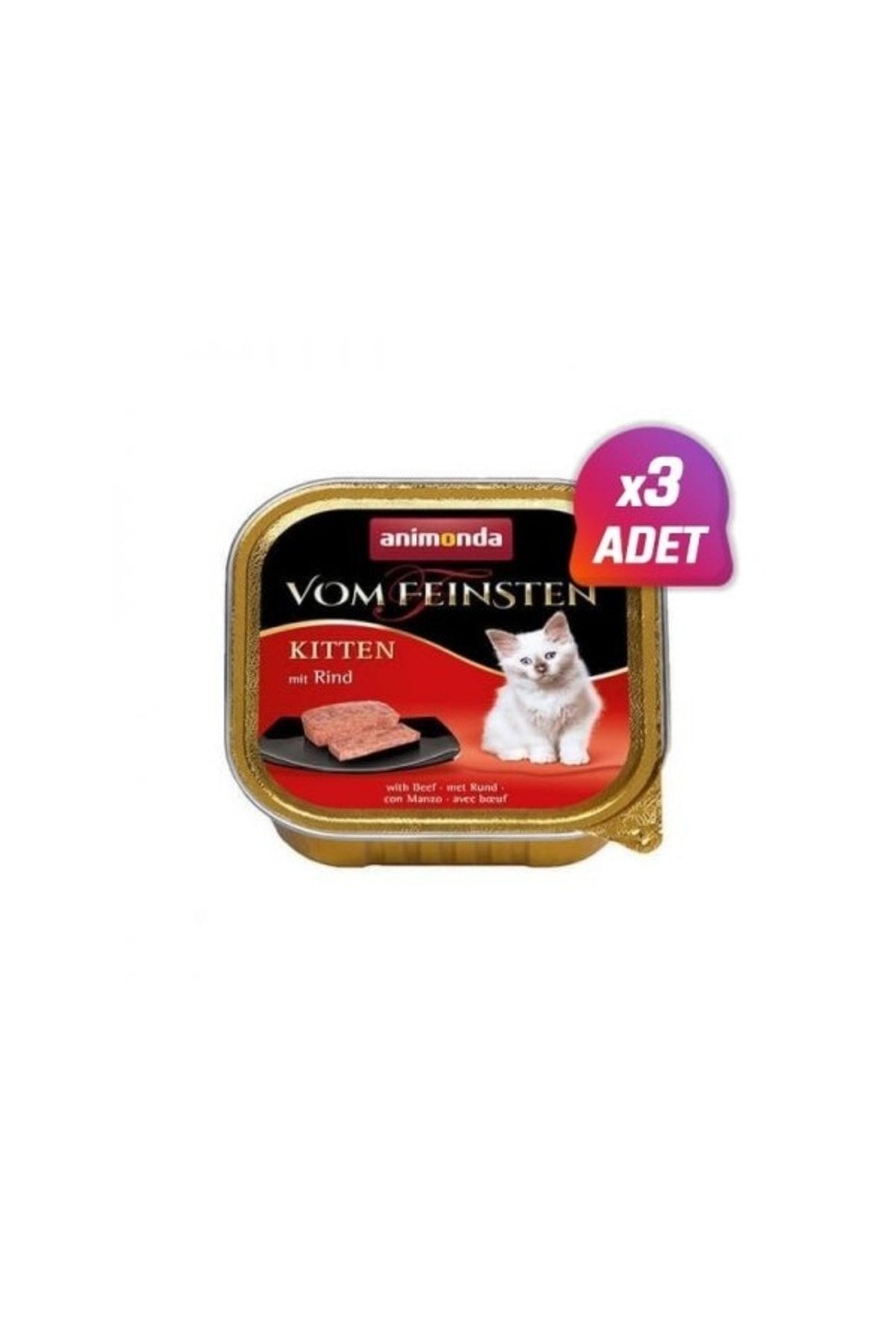 3 Adet - Kitten Biftekli Yavru Kedi Konservesi 100 Gr
