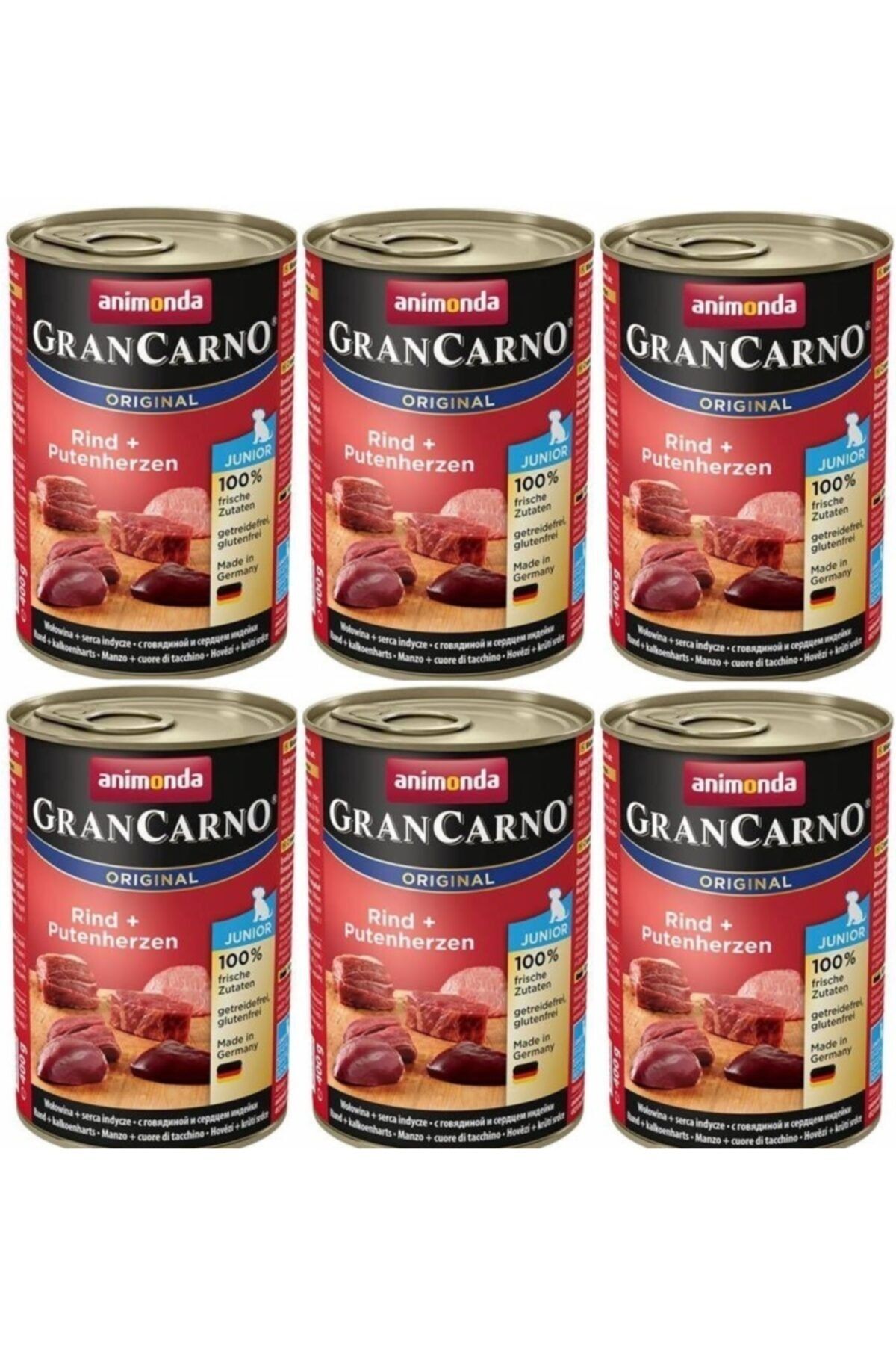 Gran Carno Junior Rind Putenherzen Sığır Eti Hindi Yürekli Yavru Köpek Konserve 400gr x 6 Adet