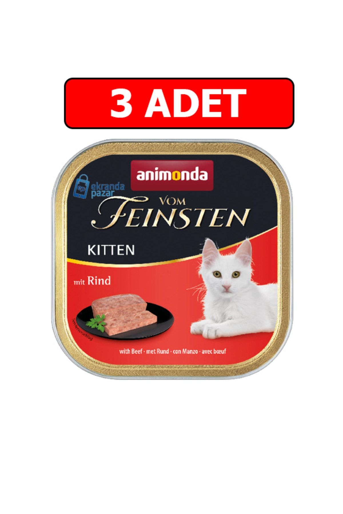 Kitten Sığır Etli Yavru Kedi Konserve Yaş Mama 3 Adet 100gr Vom Feinsten