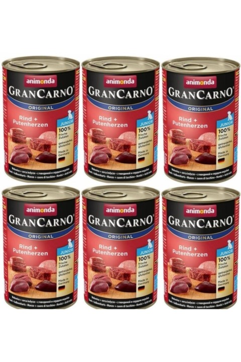 Gran Carno Junior Rind Putenherzen Sığır Eti Hindi Yürekli Yavru Köpek Konserve 400gr x 6 Adet
