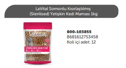 LAVİTAL SOMONLU KISIRLAŞTIRILMIŞ (STERİLİSED) YETİŞKİN KEDİ MAMASI 1KG