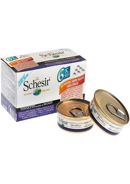 Schesir Multipack Biftekli Konserve Kedi Maması 6x50 Gr