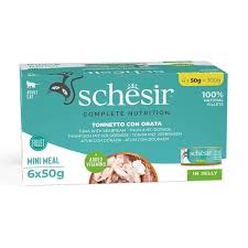 SCHESİR TAM VE DENGELİ TON BALIĞI İLE ÇİPURALI JÖLE İÇİNDE KEDİ KONSERVESİ MULTİPACK 6X50G
