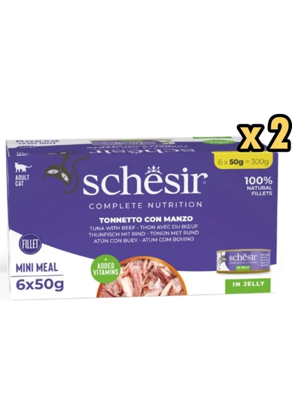 Schesir Ton Balığı ve Sığır Eti Yetişkin Kedi Konservesi Multipack 6X50 gr x 2 Adet