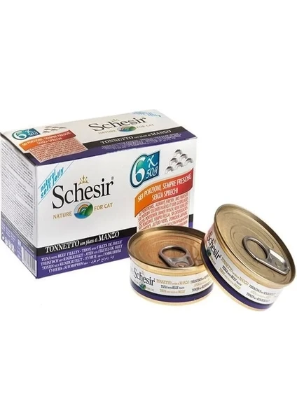 Schesir Multipack Biftekli Konserve Kedi Maması 6 x 50 gr