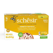 SCHESİR TAM VE DENGELİ TON BALIĞI İLE TAVUKLU JÖLE İÇİNDE KEDİ KONSERVESİ MULTİPACK 6X50G SCHESİR TAM VE DENGELİ TON BALIĞI İLE TAVUKLU JÖLE İÇİNDE KEDİ KONSERVESİ MULTİPACK 6X50G