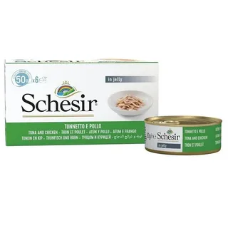 SCHESİR TAM VE DENGELİ TON BALIĞI İLE TAVUKLU JÖLE İÇİNDE KEDİ KONSERVESİ MULTİPACK 6X50G