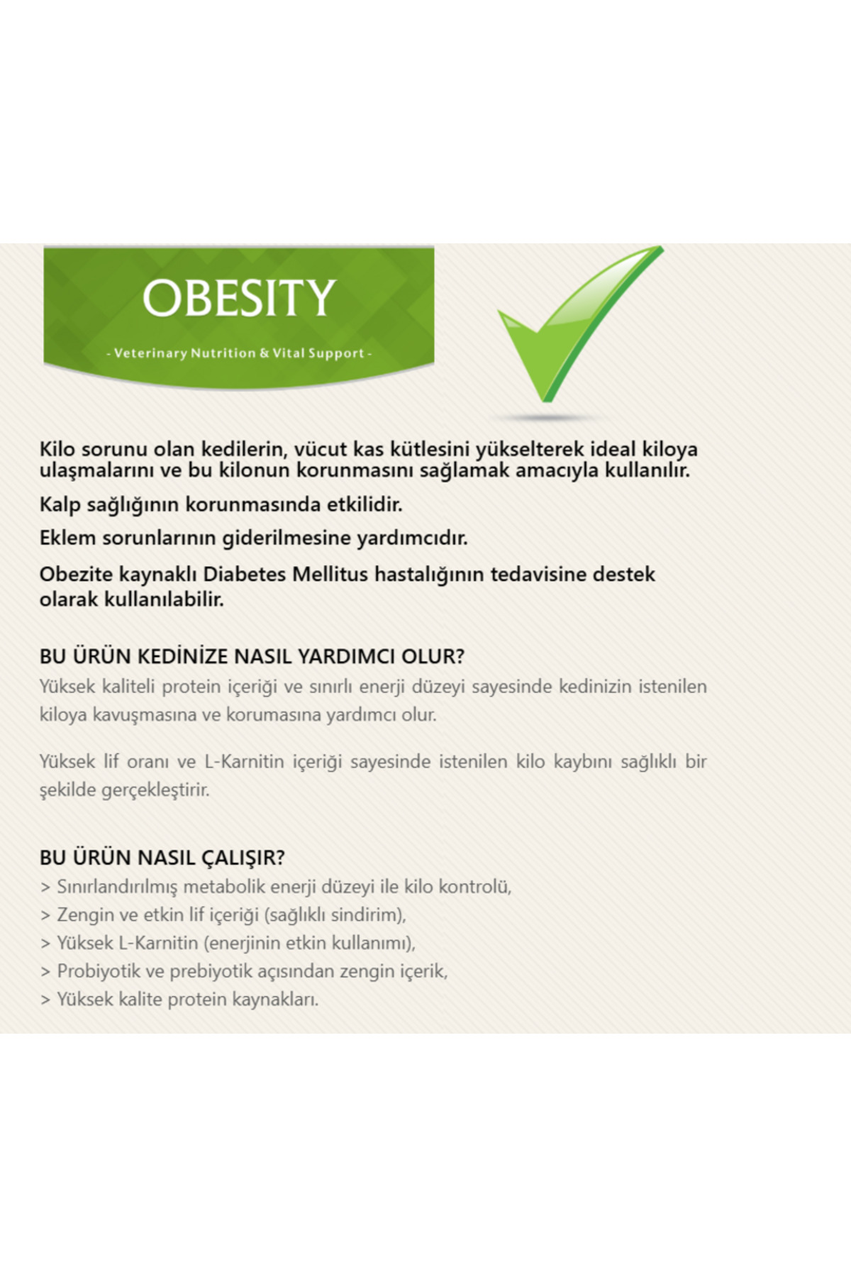 Vet Diet Obesity Kedi Maması 2 Kg