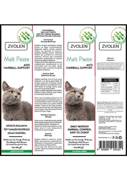 Zvolen Malt Paste Tüy Yumağı Kontrol Kedi Macunu 100 ML